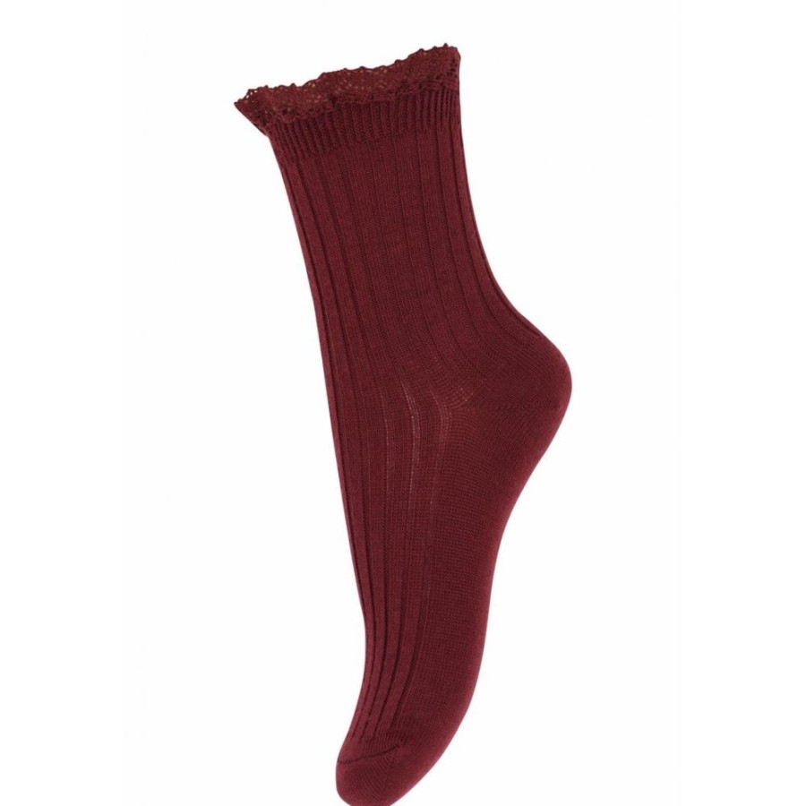 Clothing & Accessories The Children's Shoe Company Socks | Julia Socks With Lace In Wine Red