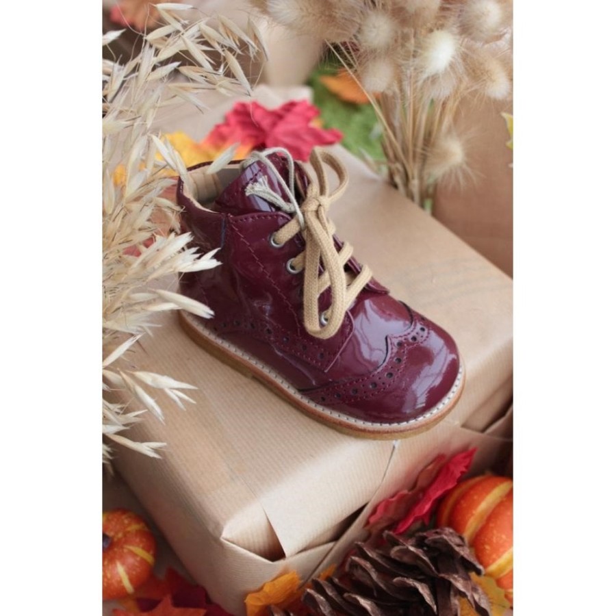 Girls The Children's Shoe Company Short Boots | 2378 101 Starter Lace Up Boot In Patent Plum