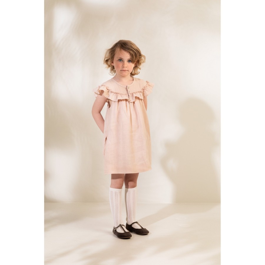 Clothing & Accessories The Children's Shoe Company Dresses | Druss Linen Dress In Pale Rose