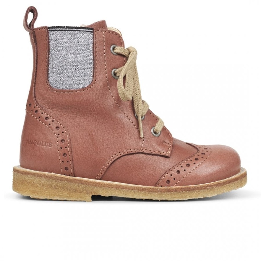 Girls The Children's Shoe Company Short Boots | Zipped & Laced Boot In Rose Brown